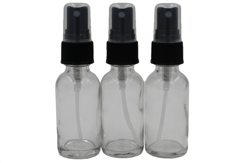 Glass Spray Bottles, Clear with Black Sprayers