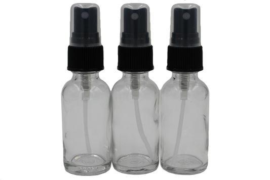 Glass Spray Bottles, Clear with Black Sprayers