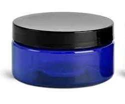 Plastic Blue Jars with Black Lids, 8 oz.